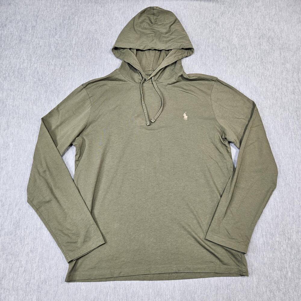 Polo Ralph Lauren Polo Shirt Mens M Green Hooded Long Sleeve Lightweight Hoodie